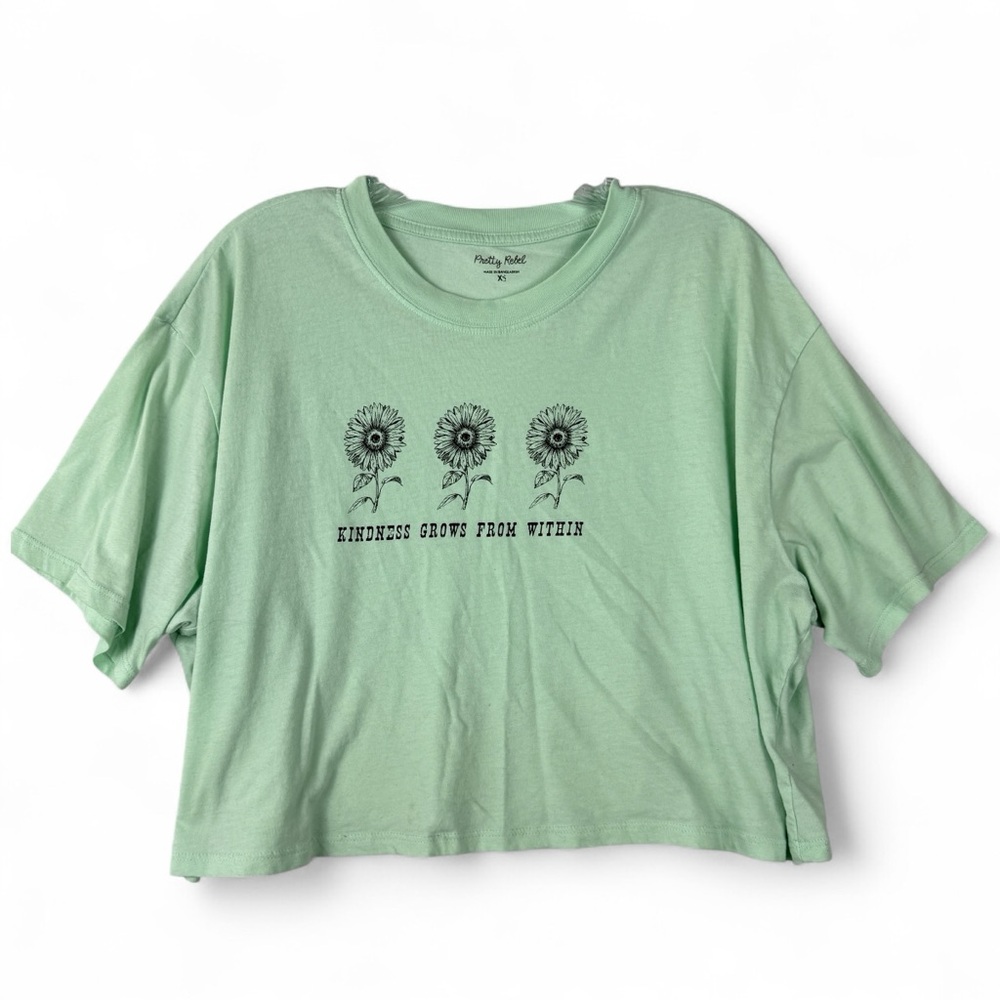Pretty Rebel Women's Cropped Tee Womens XS Mint Green Kindness Grows From Within